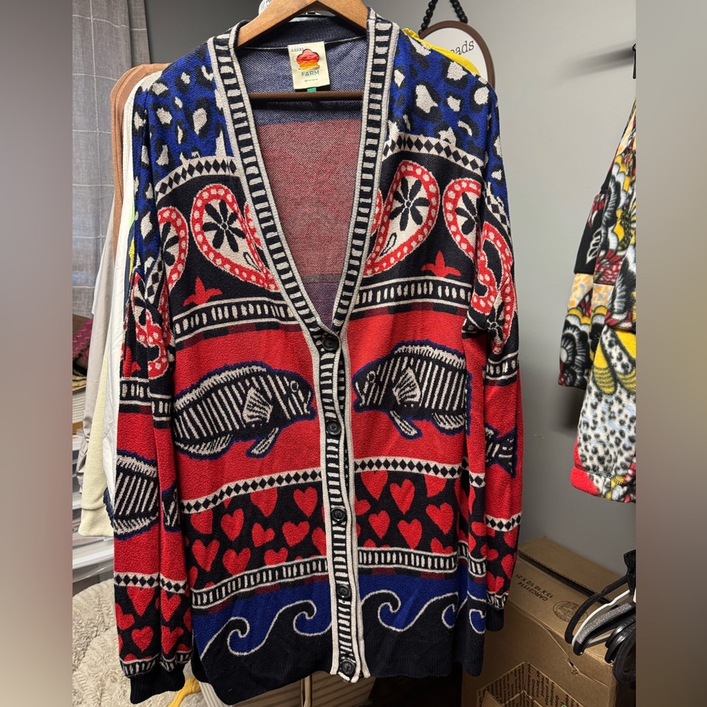 FARM Rio Red and Blue Patterned Cardigan - Picture 7 of 9